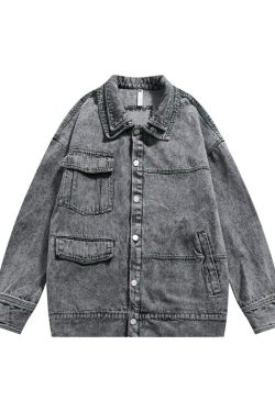 Y2K Double-Collared Denim Jacket - Retro 90s Grunge Style